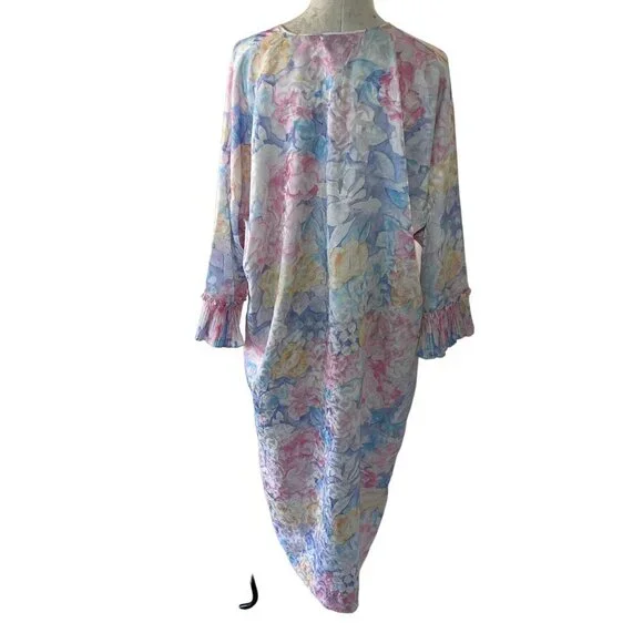Mary McFadden Vintage Womens Nightgown Size Large Pastel Floral Watercolor - Picture 3 of 12